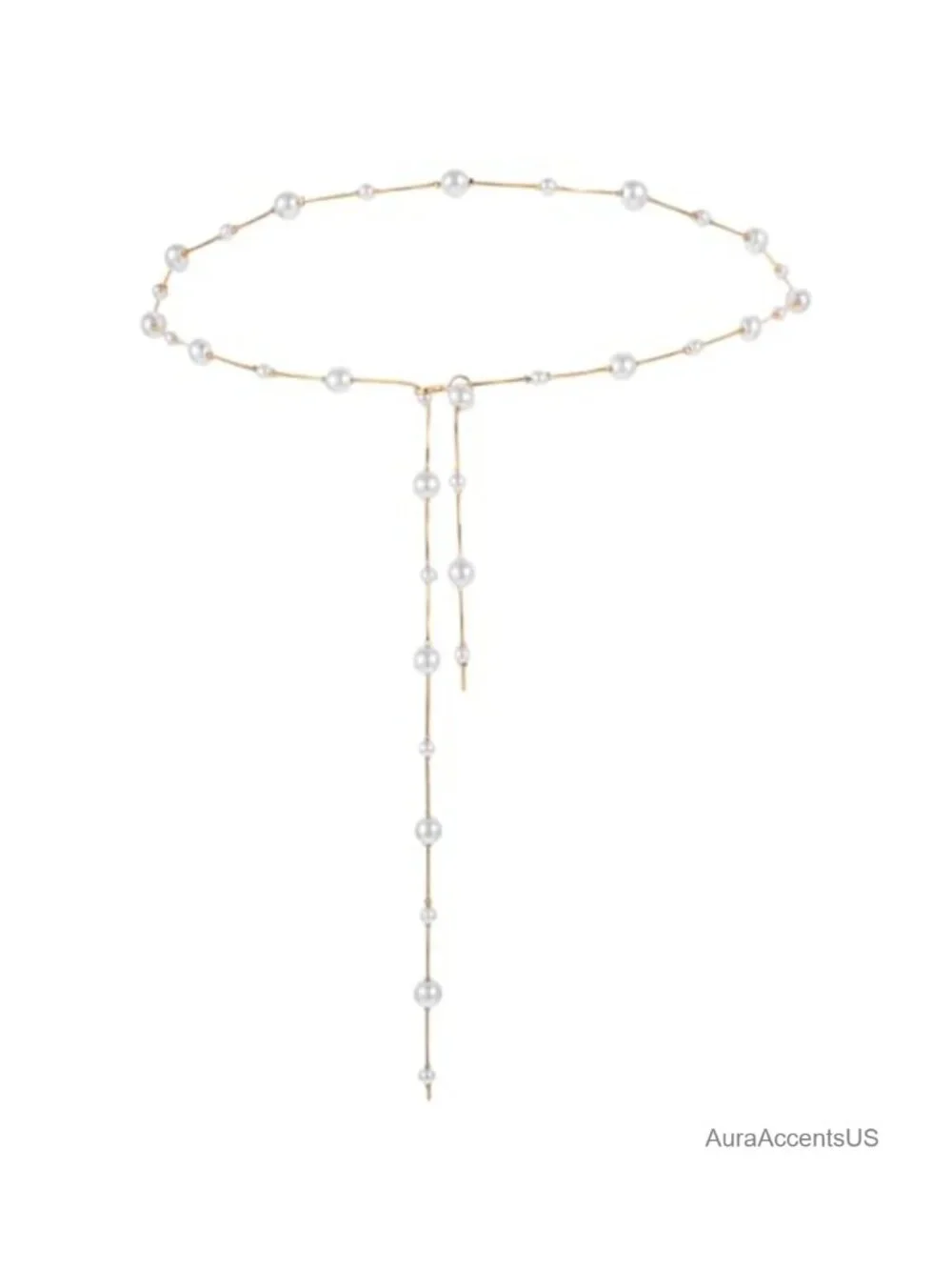 Adjustable Pearl Chain Belt with Gold Retro Tassel for Dresses